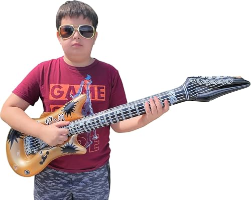 Gold and Silver Rock Inflatable Guitars (42 Inches) Vinyl. Perfect Party Favor, DJ Dance 80s Rocker (Silver and Gold, 6, Pack)