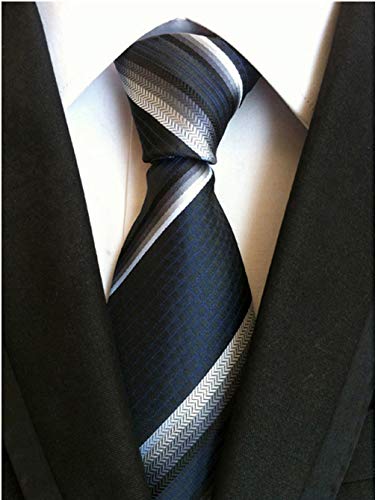 Kihatwin Men Navy Blue White Stripe Silk Tie Necktie Creative Design Nice Gift for Father