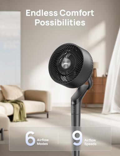 Image of DREO Fan for Bedroom, 120+100 Omni-Directional Oscillating Fan, 25ft /s, DC Motor, 20 dB Quiet Standing Pedestal Fans, 9 Speeds, 6 Modes, Remote, 37-42 inch Adjustable Height, Grey, Wi-Fi /Voice Control