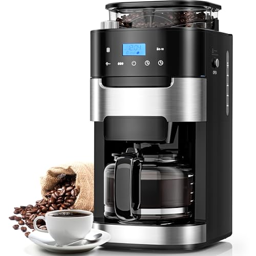 Electactic 10-Cup Drip Coffee Maker with Built-in Grinder,Programmable Grind & Brew, Coffee Machines with Smart LED Touchscreen, 24H Timer, Customizable Strength & Grind Size,Black by Electactic - Used condition - US$69.65