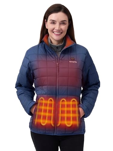ORORO Womens Lightweight Quilted Heated Jacket with Heated Collar and Battery Heated Quilted Jacket Coat (Navy Blue M)