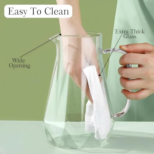 Image of Borosilicate Water Jug with Lid, Stainless Steel Air Tight Lid, Iced Tea Pitcher, Water Jug, Hot Cold Water, Milk and Juice Beverage Carafes - 1450ml Water Glass Jug (Diamond)