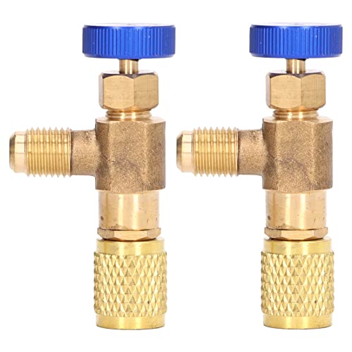 Klanata 2-Pack Brass Refrigerant Charging Valves, 1/4 SAE Thread Safety Valves for R22, R404, R407 Air Conditioning Systems