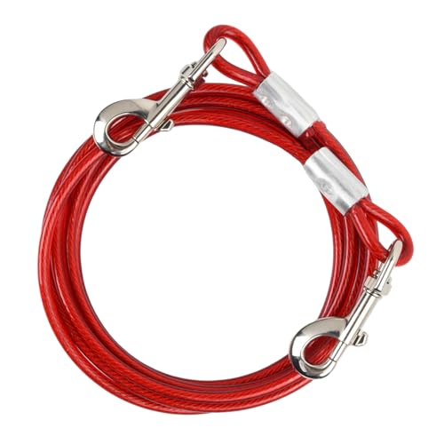 5 m Cuerda Metal para Perros Grandes Medianos Pequeños, Alambre de Acero Inoxidable 6 mm, Correa para Mascotas con Gancho Giratorio, Cable Cinturón de Seguridad Perros para Camping (5m, Rojo)