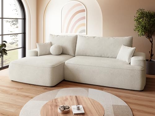 BROMARKT Sofa mit Schlaffunktion Ecksofa L-Form mit Bettkasten Couch Polsterstoff Schlafsofa mit Relaxfunktion Carmello 250x150x90 cm Vanilla