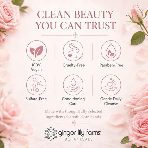 Image of Ginger Lily Farms Botanicals Conditioning Liquid Hand Soap Refill, 100% Vegan & Cruelty-Free, Whispering Rose Scent, 16.9 Fl Oz (Pack of 6)