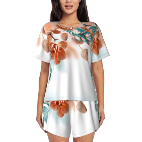 Ensemble de pyjama 2 pièces pour femme léger short et haut manches courtes imprimé floral