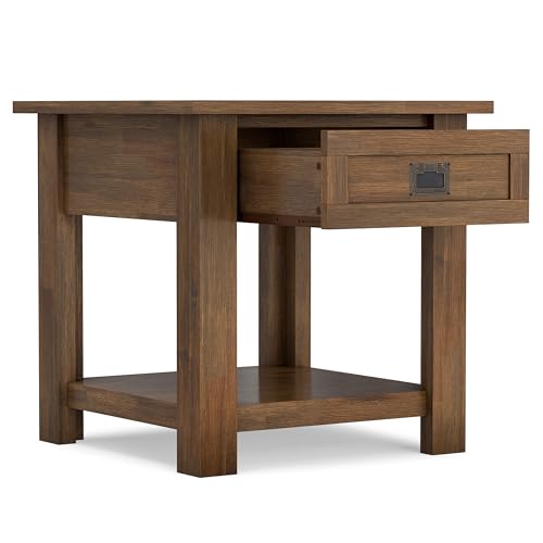 SIMPLIHOME Monroe End Table - 22 inch Wide Solid Acacia Wood Side Table in Rustic Natural Aged Brown, Farmhouse Accent Table for Living Room or Bedroom with Drawer and Shelf by SIMPLIHOME - Image 3