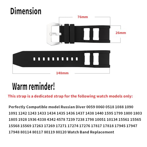 Image of Rubber Watch Band Compatible for Invicta Russian Diver 1201 1242 1805 1845 1959 26mm Silicone Strap Replacement for men and women wirst watchband, Black