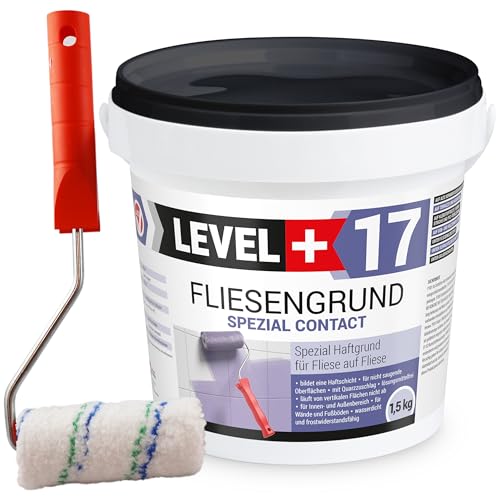 LEVEL PLUS 17 Fliesengrund 1,5 kg Fliese auf Fliese Spezial Haftgrund Fliesengrundierung Quarzgrund für Innen Außen, Haftvermittler Frostbeständig und wasserabweisend Plus Farbroller 10cm Set LEVEL PLUS 17 Fliesengrund 1,5 kg Fliese auf Fliese Spezial Haftgrund Fliesengrundierung Quarzgrund für Innen Außen, Haftvermittler Frostbeständig und wasserabweisend Plus Farbroller 10cm Set