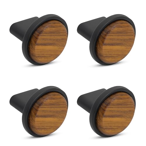 Image of Plantex Knobs for Drawer /Round Drawer Knobs /Knobs for Cabinets /Pull-Push Knobs for Kitchen /Bedroom Drawer - Pack of 4 (Small, Black & Wood)