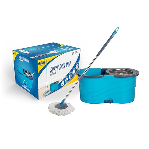 Image of Gebi Super Spin Mop Bucket with 1 Microfiber Refill (Assorted Colours) (Steel Spinner) - 1 pc