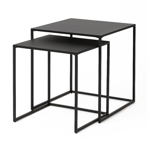 TIENDA EURASIA – Mesas Auxiliares para Salon | Set de 2 | Material Hierro y Aluminio | Medidas Mesa Grande 38x38x41 cm y Mesa Pequeña 34x34c37 cm | Color Negro