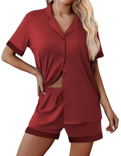 Image of Ekouaer Womens Button Down Pajamas Set Short Sleeve Sleepwear 2026 Summer Soft 2 Piece Lounge Sets
