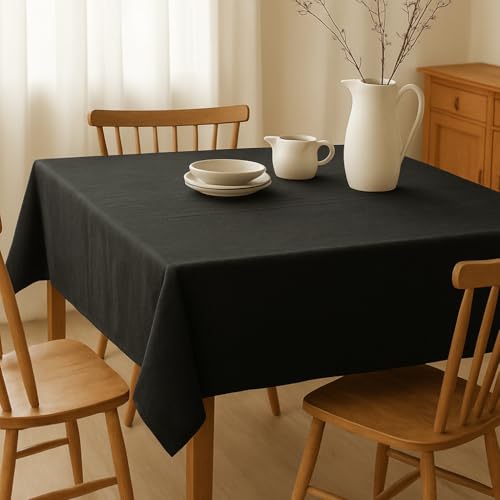 Image of R home 100% Cotton Solid Table Cover | Black | 56 x 56 Inch I 200 GSM Thick Fabric, Anti-Skid | Machine Washable & Reusable | Ideal for Dining Table & Centre Table, Easy Maintenance
