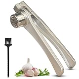 Garlic Press Stainless Steel, Garlic Mincer Tool With Square Hole - Rust Proof, Professional Grade Garlic Crusher - Dishwasher Safe, Garlic Tools Kitchen, Easy Squeeze, Easy To Clean