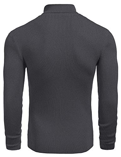 Image of COOFANDY Mens Ribbed Slim Fit Knitted Pullover Casual Turtleneck Sweater