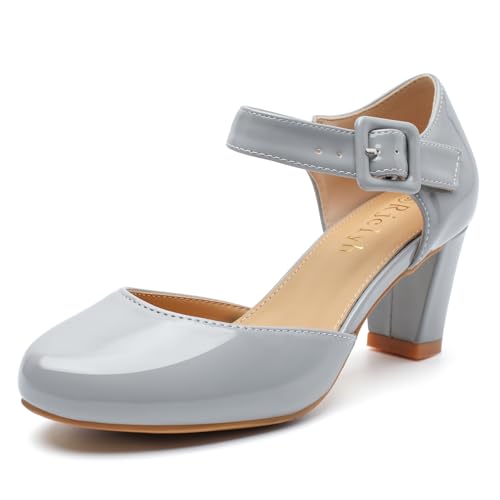 Women's Vintage Mary Janes Shoes Cutout Chunky Heels Closed Toe Ankle Strap Office Work Pumps Dress Shoes