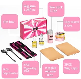 Wig Glue for Lace Front Wigs Lace Glue for Wig, Strong Hold Lace Glue for Lace Front Wig Lace Adhesive Hair Replacement with Remover, Wig Band, Hair Wax Stick, Edge Control Wig Installation Kit(10pcs)