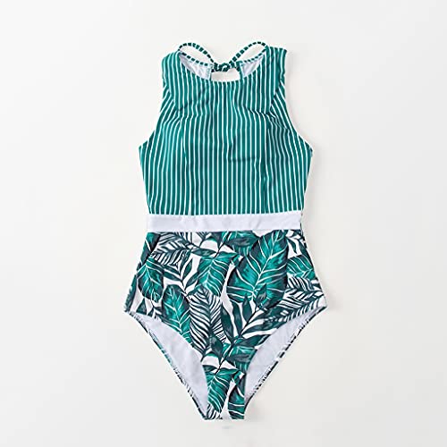 Maillot de bain une pièce femme découpé vert rayé beachwear fille