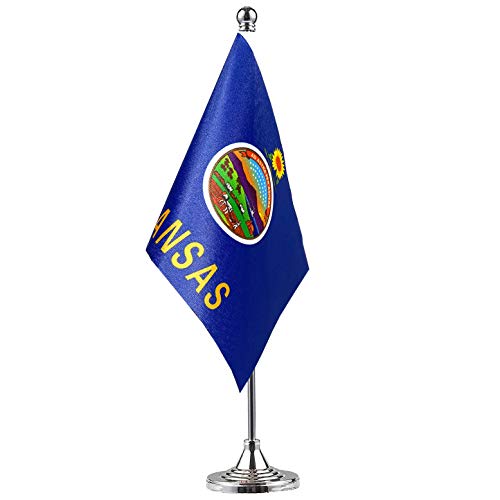 GentleGirl.USA Kansas State Flag Kansas KS Flag, Small Mini Kansas State Flag Desk Flag Stick Office Table Flag on Stand Base, US Festival Events Celebration Decoration,Desk Home Decoration