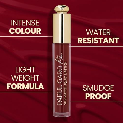 Image of Parul Garg Beauty Silk Matte Liquid Lipstick | Long-Lasting & Smudge-Proof | Soft Matte Finish | Vegan & Clean Beauty | Hydrates with Shea Butter & Vitamin E (Primrose, 3 ml)