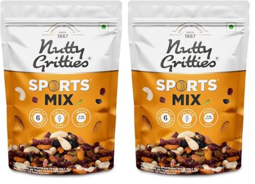 Image of Nutty Gritties Sports Mixed Nuts and Dry Fruit - Roasted Almonds, Cashews, Pistachios, Dried Blueberries, Cranberries and Raisins, Healthy Snack for all | Resealable Pouch - 200g (Pack of 10)
