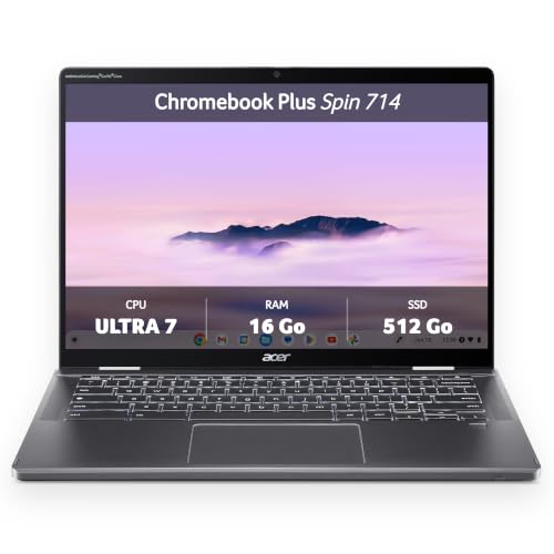 Acer Chromebook Plus Spin 714 I Pc Portable 14'' WUXGA Tactile Convertible I Intel Core Ultra 7 155U I 16 Go RAM I 512 Go SSD I Chrome OS I Gris I Clavier FR...
