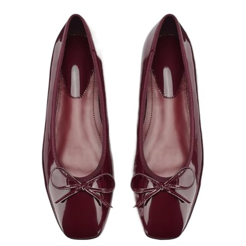 Bow Decor Square Toe Ballet Mary Jane Flats Classic Chic Ballet Flats for Daily Casual & Work Women's Slip on Loafers Lightweight Leather Low Heel No Slip Sole Comfort House Slippers Office Business