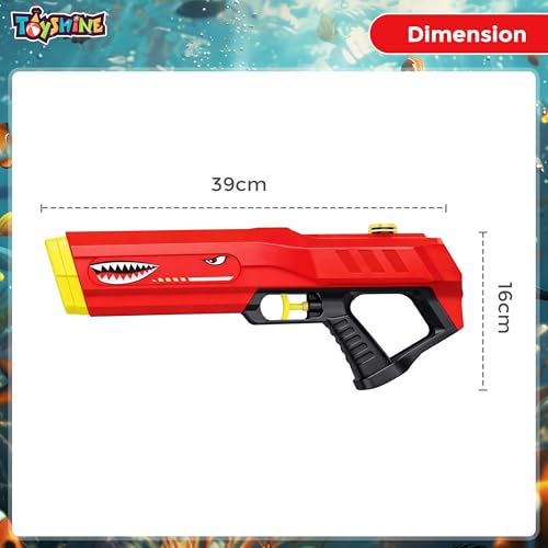 Image of Toyshine Shark Design Water Gun Toy with 160ml Tank Capacity | 7-8 Meter Range Water Blaster for Holi Pool & Backyard Play | Summer Outdoor Fun Gun for 3+Boys & Girls - Red