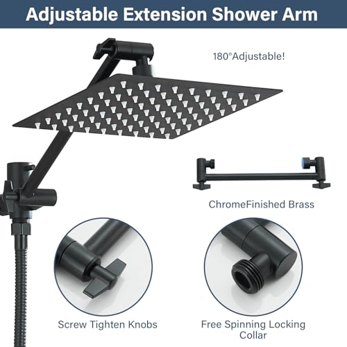 Cabezal de ducha rectangular negro mate 8 pulgadas con brazo extensible miniatura 5