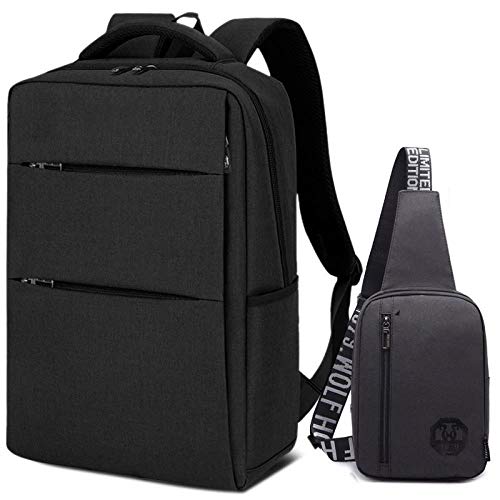 Zaino da lavoro Borsa a tracolla da uomo da viaggio di moda coreana da scuola per ragazze libero per laptop di moda semplice nero abbinata di inchiostro nero