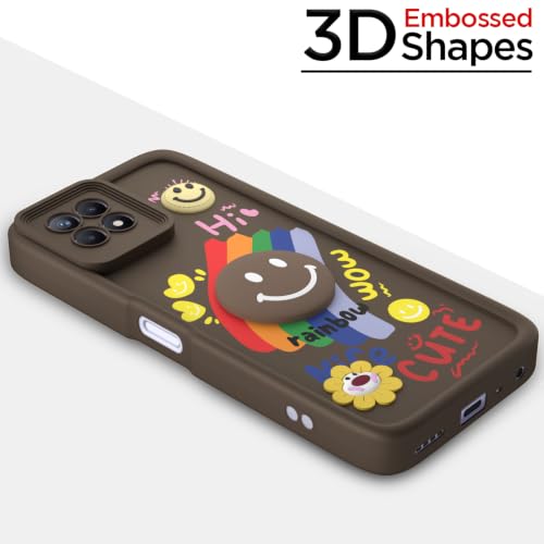 Image of Pikkme Back Cover for Realme Narzo 50 4G / Realme 8i 4G | Soft Silicone| Cute Rainbow Smile & 3D Cartoon Flower Design | Shockproof Raised Camera Protection Bumper Case (Brown)
