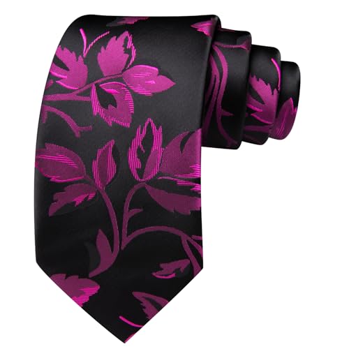 Image of Barry.Wang Flower Ties for Men Silk Woven Floral Tie Sets Necktie Handkerchief Cufflinks Wedding Party