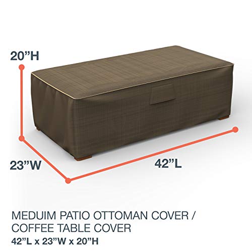 Budge P5A35Btnw3 Stormblock Hillside Patio Ottoman/Coffee Table Cover Premium, Outdoor, Waterproof, Medium, Black And Tan Weave #TOP1
