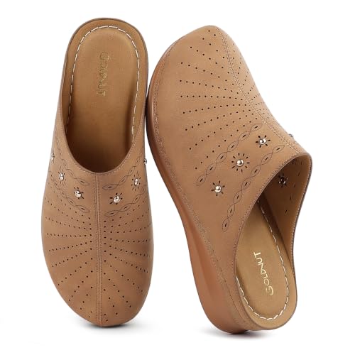 Goldnut Women's Closed Toe Clogs Comfortable Slip On Mules Dark Brown 7.5 | Cushioned Footbed Non Slip Platform Dress Shoes Breathable Comfort Walking Work Business Office Travel All-Day Size 5-10