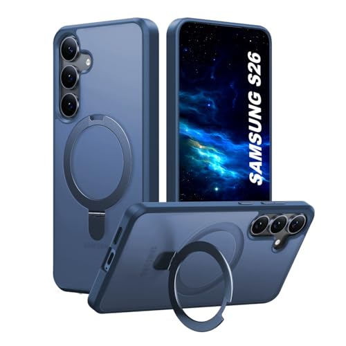 Image of AIBEX Back Cover OStand for Samsung S26 5G MagSafe Compatible | Ring Kickstand with Magnetic Alloy Ring Metal | Wireless Charging Support | Scratch Resistant Slim Thin | Armor Protection Case - Blue