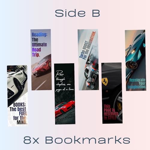 Image of Dia & Tia - Elegant & Durable Themed Magnetic Bookmarks Set � Nature, Fantasy, Inspirational Quotes, and More Best Gift for Book Lovers, Students (Sports Cars, Long)