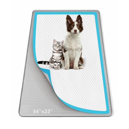 Pee Pad Holder for Dogs, 34" x 22" Silicone Pee Tray Mat Leak-Proof, High Edge, No Spill Pet Pad Holder for Puppy, Cat, Rabbit, Training Pads for Floor Protection, No Pee Pads (Light Grey)