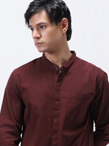 Image of Urbano Fashion Men's Cotton Full Sleeve Regular Fit Casual Solid Shirt with Band Collar