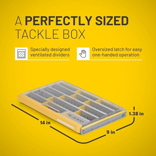 Image of Plano EDGE 3700 Premium Thin Tackle Utility Box, Clear and Yellow, Waterproof and Rust-Resistant Bait and Tackle Box Storage Organization
