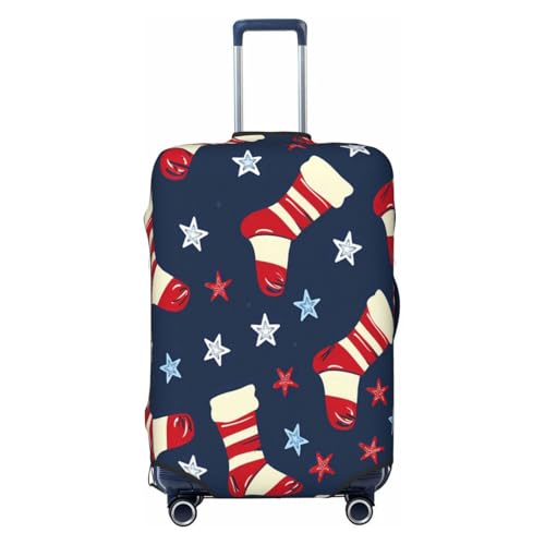 Xmas Christmas Stocking Stars Pattern Travel Luggage Cover Elastic Suitcase Covers Washable Anti Scratch Luggage Dust Covers Protector, Fits 22-24 inch Luggage, M