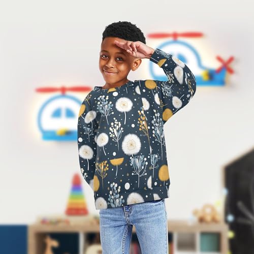 JUNZAN Blowball Leaf Navy Blue Kids Girls Hoodie Sweatshirt Fleece Outerwear for Kids Camping 4T4