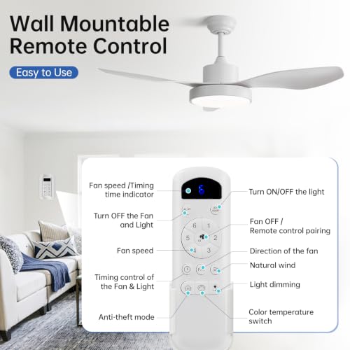 Image of Sofucor 47 Inch Ceiling Fan with Lights and Remote Modern Outdoor White LED Ceiling Fans with Large Light Fixture Dimmable 6 Speeds Reversible DC Motor &Timing for Patio Bedroom Living Room Office