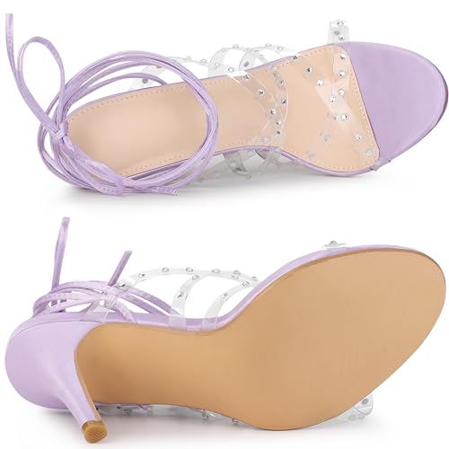 Sandales à talons aiguilles stables avec lacets ajustables et strass - 5