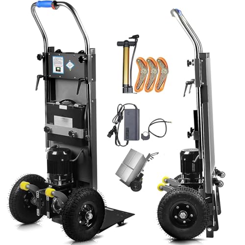 Carretilla de Mano eléctrica, Carga de 400 kg, para escaleras y bajadas, con Cuerda de Seguridad y Bomba de Aire, para Transporte de Muebles,001