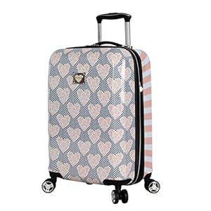 Betsey Johnson Designer 20 Inch Carry On – Expandable (ABS + PC) Hardside Luggage – Lightweight Durable Suitcase With 8-Rolling Spinner Wheels for Women (Chevron Hearts)