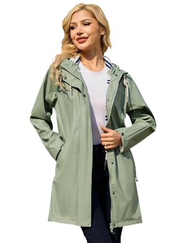 ATLASLAVA Regenjacke Damen Wasserdicht Lange Atmungsaktiv Regenmantel Gefütterte Windbreaker Übergangsjacke PU Outdoor Wandern Softshelljacke