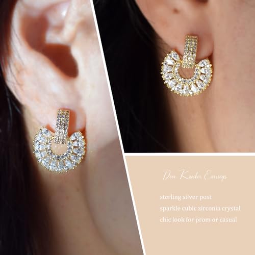 Cubic Zirconia Crystal Knot Earrings for Women, Gold Geometric Drop Dangle Earrings for Prom Wedding Bridesmaid Jewelry Gift4