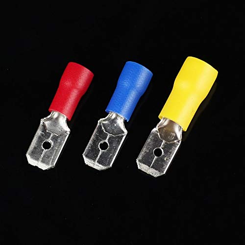 Davitu 1000pcs MDD1.25-187 Red AWG22-16 Brass Insulating Crimp Terminals Connectors Male Terminal - (Color: Red)